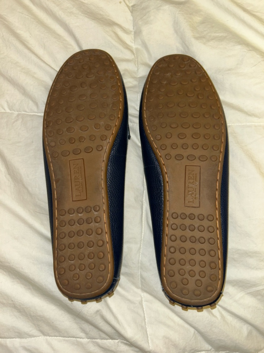 Lauren Ralph Lauren: Navy Blue Loafers 100% Leather: Woman 8.5/Men 7 - Picture 3 of 5